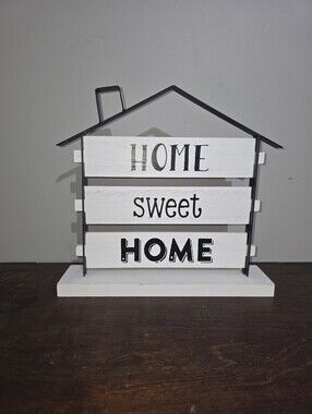 NWOT Farmhouse "Home Sweet Home" Shelf Sitter w/ Black Metal House Shaped Frame